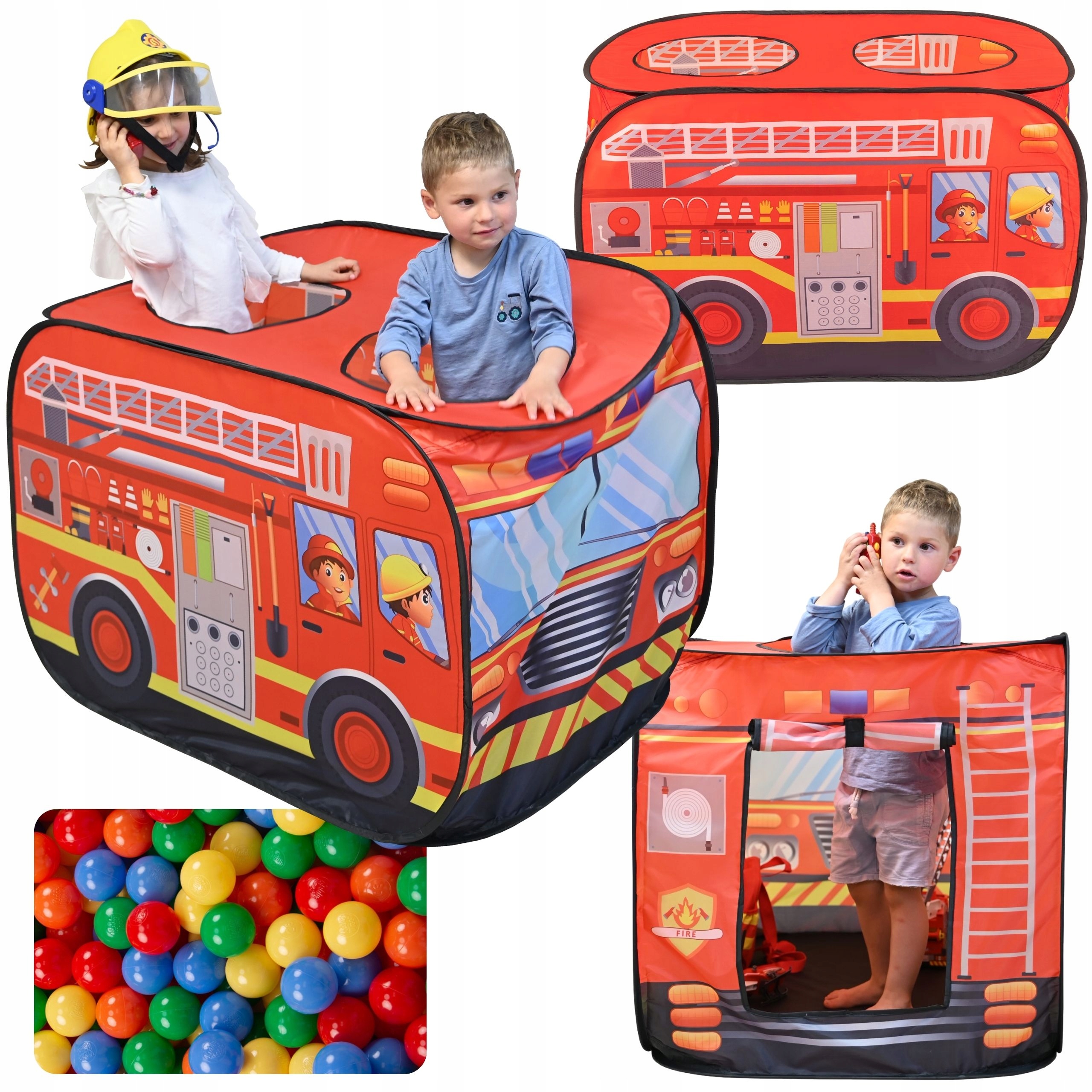 Detský stan Hasičské auto Hasičský zbor Skladací PH-500X 100 lôpt